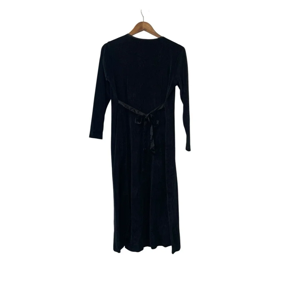Vtg Black Velvet Maxi Dress Long Sleeve Pleated Size‎ S Modest  Y2K Velour